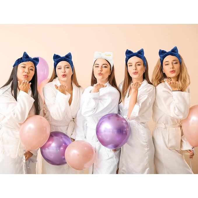 Semato Bachelorette Party Favor Set - Bride & Bridesmaid Spa Headbands (1 Bride + 7 Navy Blue)