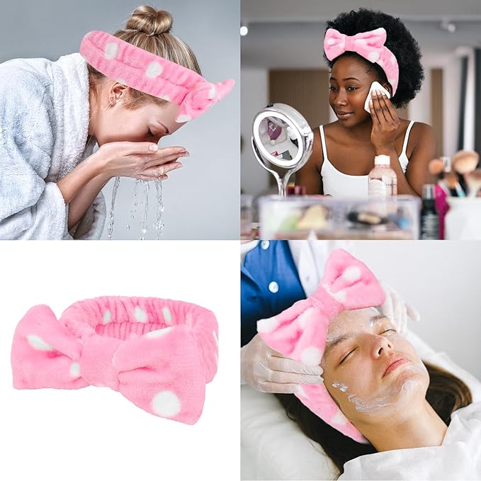 CIEHER 8 Pcs Spa Headbands for Women & Girls - Pink Dot Spa Headbands for Bachelorette Party, Sleep Party, Skincare, Makeup & Face Wash Use