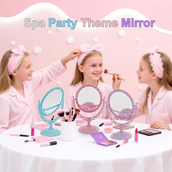 DEAYOU 4 Pack Oval Shaped Cosmetic Mirror, Vintage Vanity Tabletop Mirror Double Sided, Rotatable Cute Dresser Mirrors with Stand for Makeup, Girl, Women, Beauty, Spa Party, 4 Color