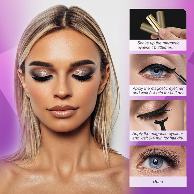 Royaomis 10 Pairs Cat-Eye Magnetic Eyelashes with Applicator Natural Look, 3D Magnetic Lashes With Eyeliner, Fake Eyelashes Magnetic, Eye Lashes Pack Natural Magnetic Eyelashes(New)