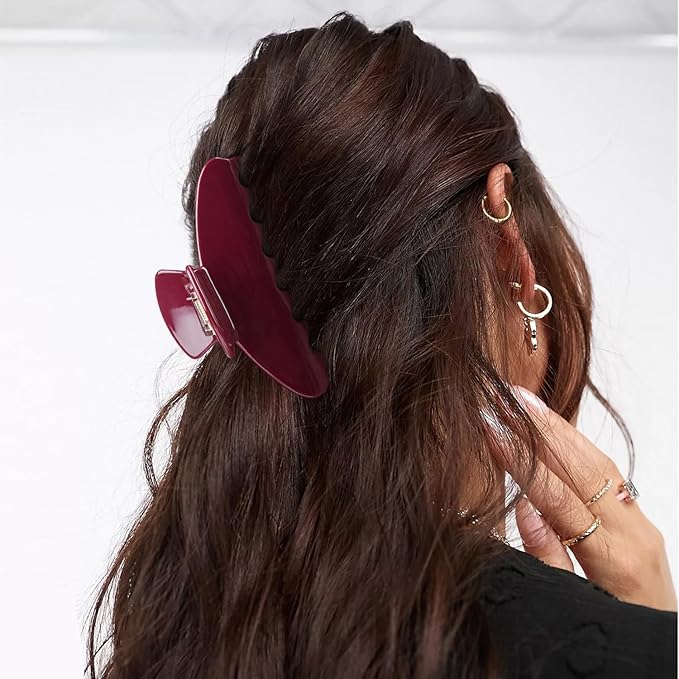 MAORULU Cute Claw Clip for Women – 4'' Large Acetate Hair Clips for Thick Thin Curly Long Hair, Durable Hair Clamps Non-slip Y2K Jaw Clip, Strong Hold, Stylish French Design (Wine Red)