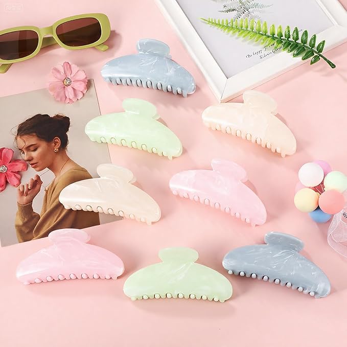 16 Pcs Large Acrylic Hair Claw Clips Bulk for Women Christmas Birthday Gift Fashion French Style Cute Hair Accessories Non-slip Hold Claw Clips for Thick Thin(4.13 Inch,Sweet Color)