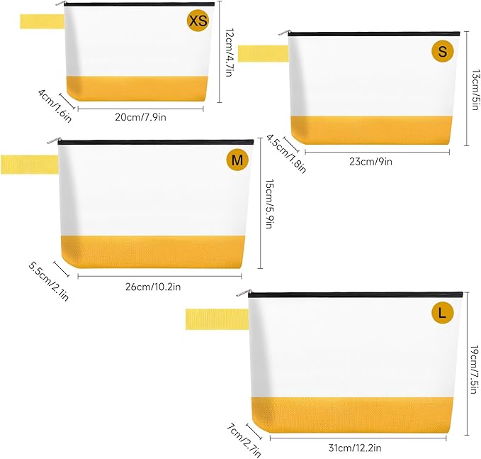 10 Pieces Cotton Canvas Makeup Bag with Bottom and Strap, Multi-Purpose Cosmetic Bag with Zipper Travel Toiletry Pouch, Blank DIY Craft Bag (White&Yellow, XS)