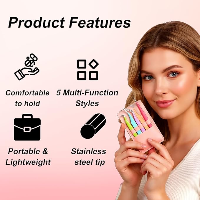 5pcs Eyelash Extension Tweezers High Precision,Straight and Curved Volume Lash Tweezers for Extensions,lash tweezers for eyelash extensions, Crafting, Girls Women Beginners