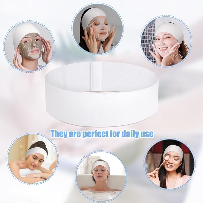 obeoby 100 Pcs Disposable Spa Headband for Women, Stretch Non-woven Disposable Skincare Facials Headbands for Esthetician Supplies, Spa