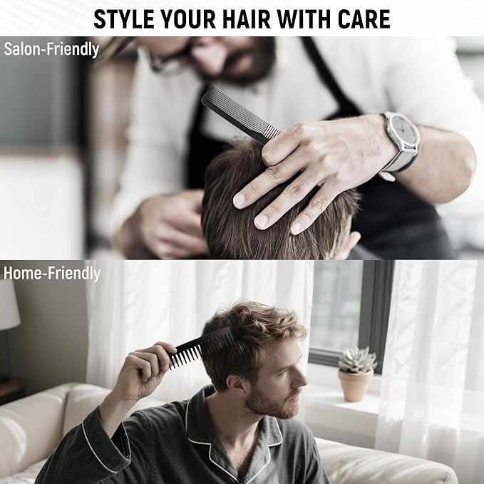 3PCS Comb Set Hair Combs for Men, Fine and Wide Tooth comb - Roller Brush for Adding Volume, Hair Styling mens comb for Styling and Grooming - Frosted Texture