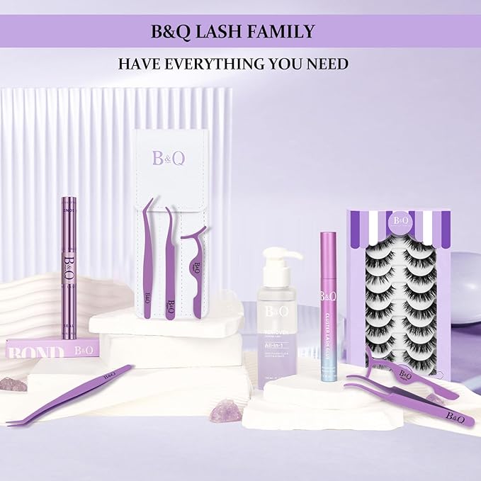 B&Q Eyelash Applicator Tool 3 PCS Lash Applicator Tool Kit Lash Tweezers for Eyelash Extensions Application Tool and Removal (Purple,3 PCS)