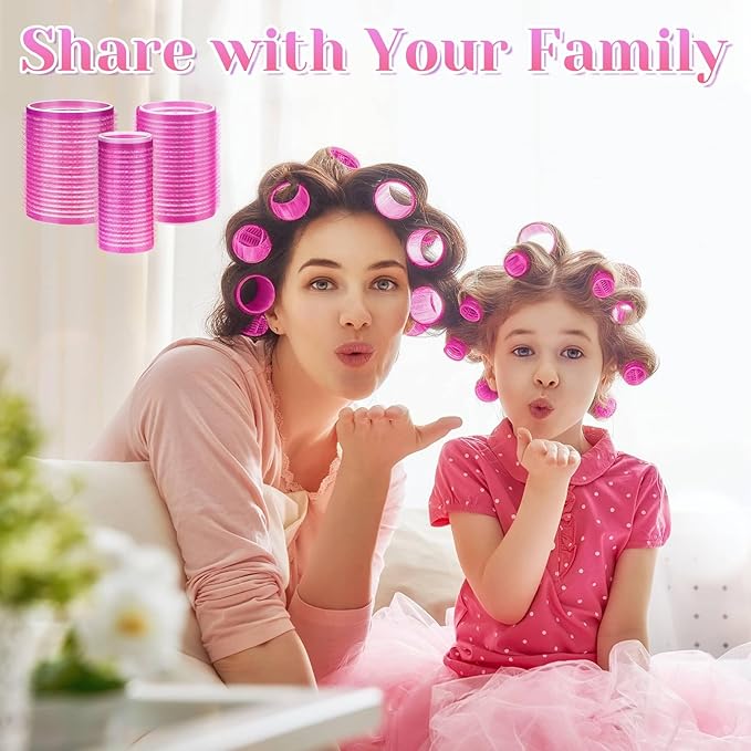 Self Grip Rollers 30Pcs Set with 3 Sizes (6 Large, 6 Medium, 6 Small) and 12 Clips for Long, Medium, Short Hair Volume