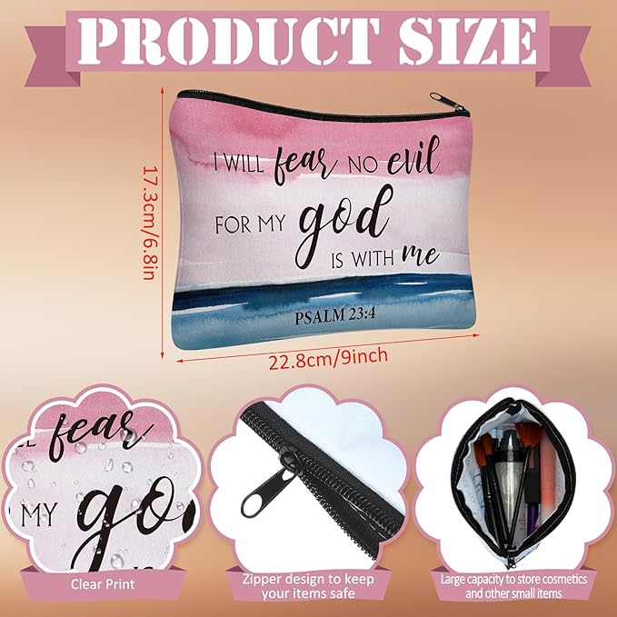 Pinkunn 16 Pcs Valentines Canvas Makeup Bags Bulk Inspirational Christian Women Religious Galentine Gifts Inspirational Bible Verse Pencil Pouch Makeup Bags with Zipper for Travel(Bible Landscape)