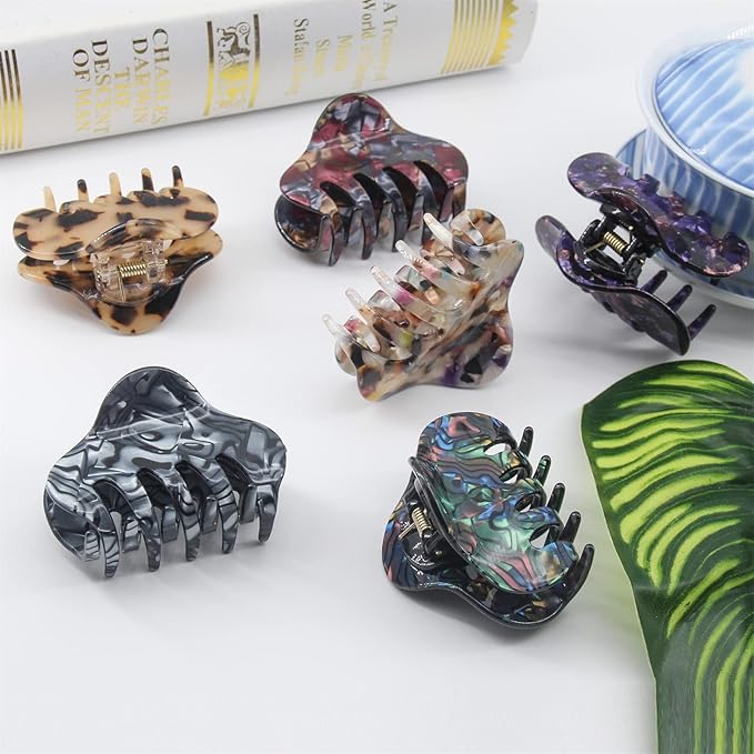 Tortoise Shell Hair Claw Clips, 2.4 Inch Medium Size Acrylic Hair Banana Barrettes, Non-slip Strong Hold French Jaw Clips,Leopard print Stylish Hair Clamps for Women Girls,Pack of 6