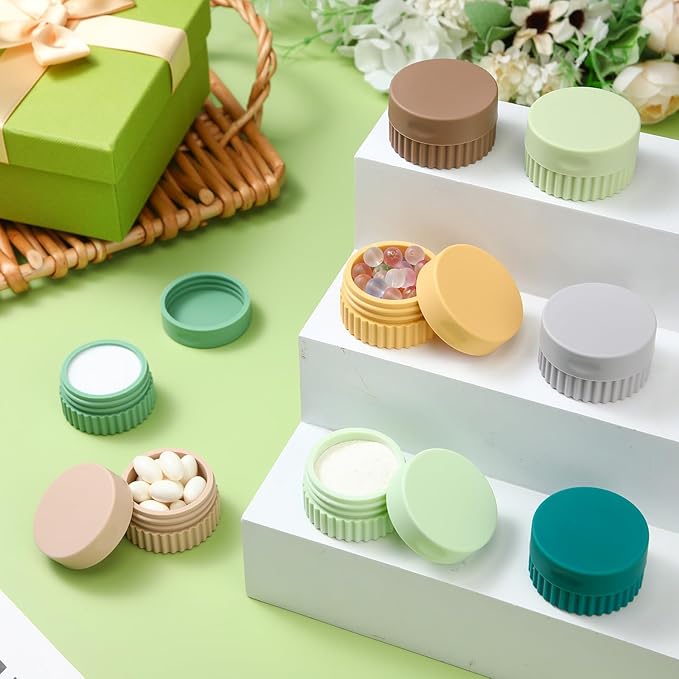 Maxcheck 8 Pcs Travel Containers for Toiletries 0.68 Oz/20 ml Small Silicone Cream Jar with Lid Mini Leakproof Lotion Jar Refillable Travel Cosmetic Container for Face Body Skin Cream (Fresh Color)