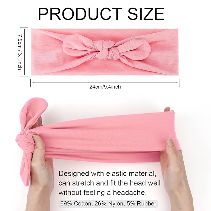 DRESHOW 4 Pack Headbands for Women Bow Knotted Hair Band Facial Cloth Rabbit Ears Running Sport Elastic Hair Wrap