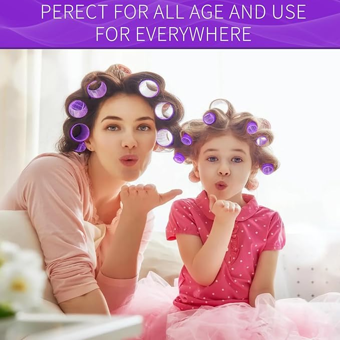 Hair Rollers, 12 Pack Self Grip Salon Hairdressing Curlers, DIY Curly Hairstyle, Large Rollers 1.57In Deep Purple