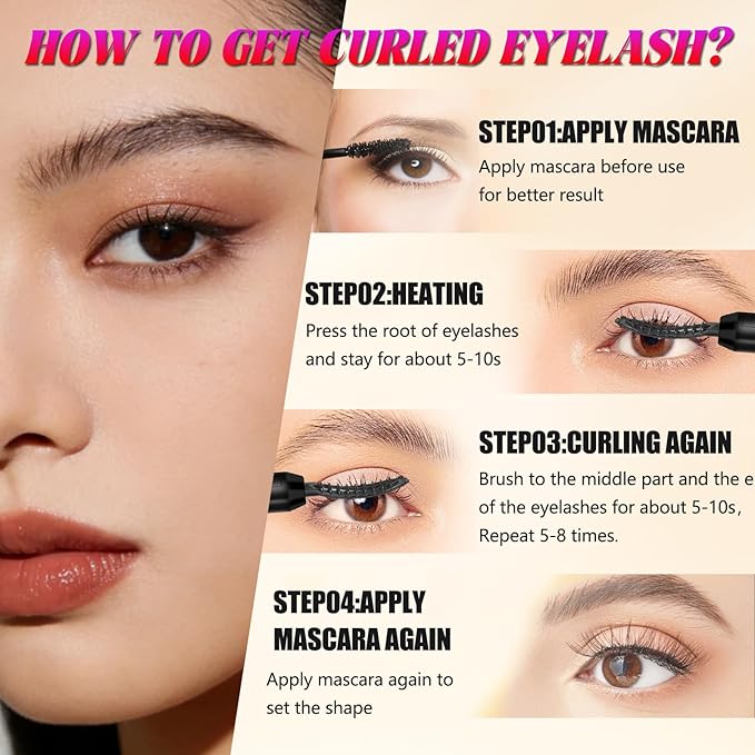 Heated Eyelash Curlers with Battery Indicator, Electric Eyelash Curler 3 Temperature Modes LED Display USB Rechargeable Makeup Tools, Heated Lash Curler Ideal Christmas Gift for Women MB-4