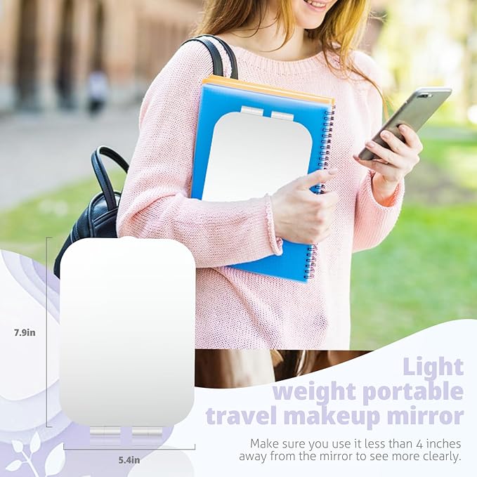 Travel Makeup Mirror, Portable Mirror with 3 Adjustable Light Settings, USB-Rechargeable Vanity Mirror with Lights,Gift for Women and Girls