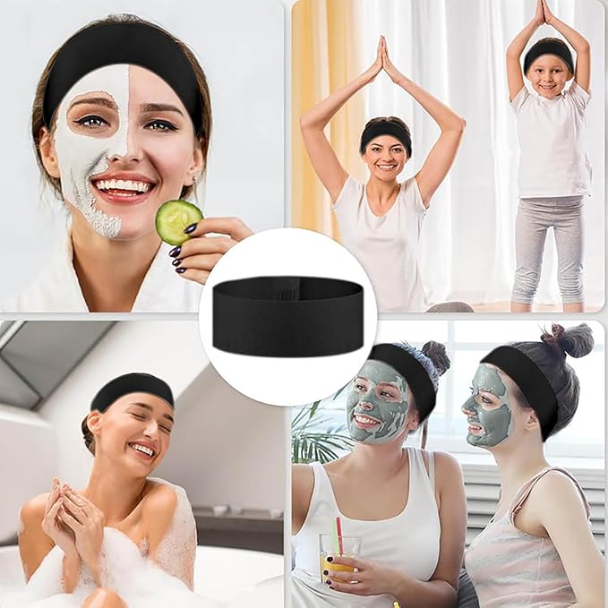 Disposable Spa Headbands for Women - Individually Wrapped Stretch Non-Woven Facial Headbands for Skincare, Makeup & Esthetician Supplies(Black, 80 Count)