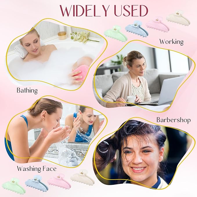 8 Pcs Large Acrylic Hair Claw Clips for Women Non-slip Strong Hold Jaw Clamps for Thick Thin Hair(Marble,Sweet Color)