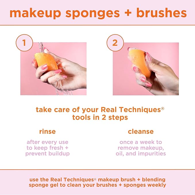 Real Techniques Miracle Concealer Sponge, Makeup Blending Sponge For Liquid & Cream Concealer, Elongated Shape For Precise Application Under Eyes & Tight Areas, Yellow, Latex-Free Foam, 2 Count