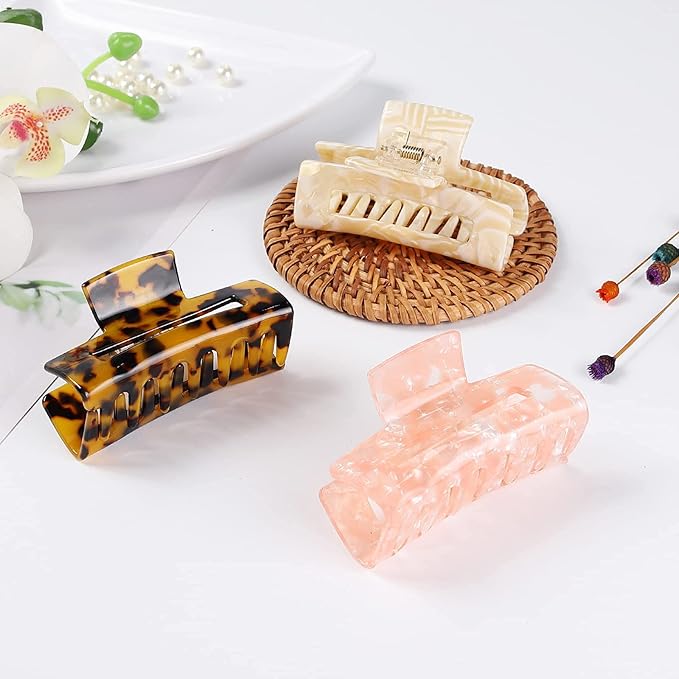 laxizar Hair Claw Clips 8 Pack Tortoise Barrettes Rectangle Shape Clips 3 Inch Fashion Hair Clips for Women