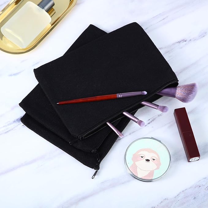 meekoo 16 Pack Canvas Blank Makeup Bags Plain Zipper Cosmetics Pouch Sublimation DIY Craft Multipurpose Toiletry Bag for Makeup Travel Cosmetic Pen Pencil Stationary Storage (L, Black)