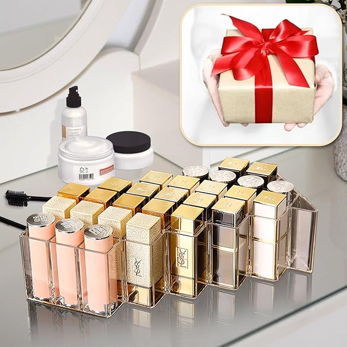 Lipstick Organizer, 28 Slots Acrylic Lip Holder, Stackable Lip Gloss Organizer, Fish Lipstick Tower Holder Storage for Cosmetic Bathroom Vanity Countertop Display (28 Slots)