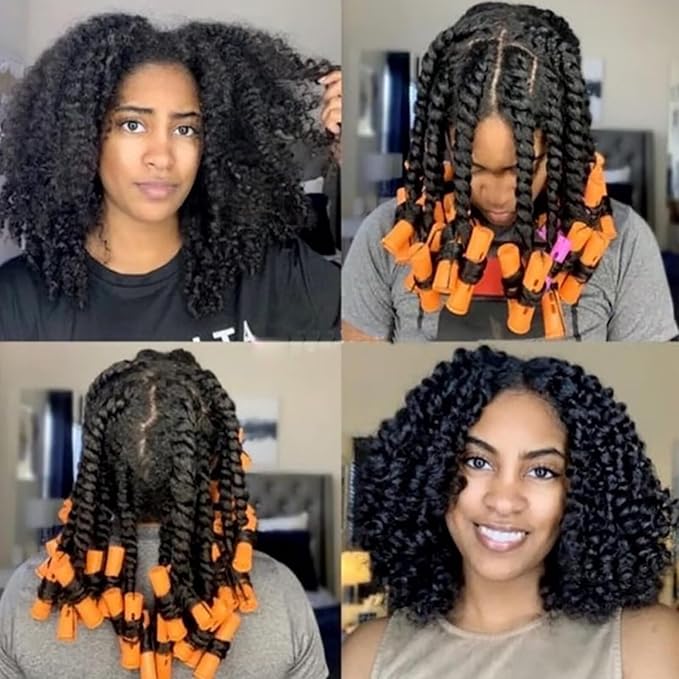 40 Pieces Orange Plastic Perm Rods for Natural Hair Heatless Hair Rollers for Women Hair Roller Curler Styling Tool