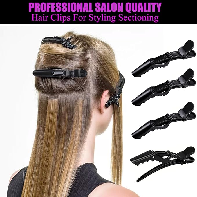 30 Pcs Alligator Hair Clip for Styling Sectioning - Salon Hair Clip for Thick Hair, Plastic Hair Styling Clip with Wide Teeth & Double-Hinged Design (Black)
