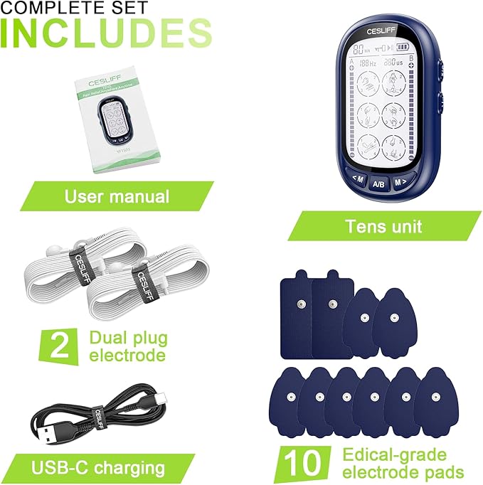 Dual Channel TENS EMS Unit Large Screen 24 Modes 36 Levels Intensity Muscle Stimulator, Rechargeable Electric Pulse Massager TENS Machine for Lower Back Neck Shoulder Pain Relief with 10 Pads