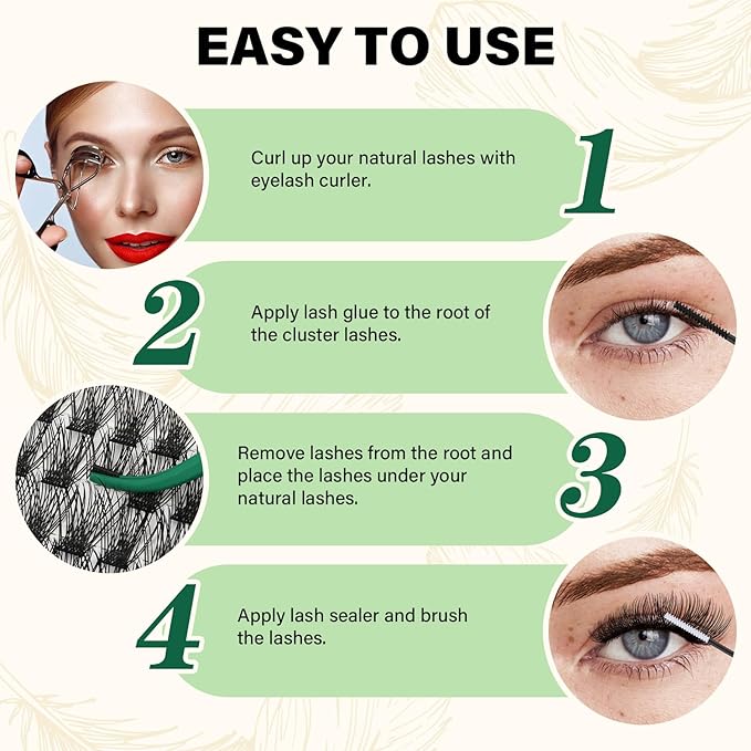 KEYYOU Lash Clusters 144pcs Individual D Curl 10mm Air Touch Cluster Lashes Super Lightweight Soft Wispy Comfortable Easy DIY at Home
