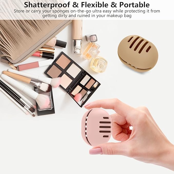 Makeup Sponge Holder,Double-sided 5-line Vented Silicone Beauty Make Up Blender Case for Travel,Shatterproof Make-Up Sponge Travel Case for All Sponges Reuse Easy Carry,Bright Orange