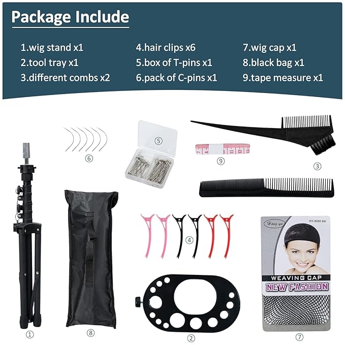 Klvied Wig Stand Tripod Upgraded, Mannequin Head Stand Double Locking, Reinforced Metal Wig Head Stand with Tool Tray, Black (53.5 Inches)