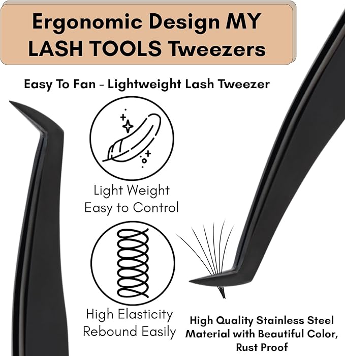 My Lash Tools Lash Tweezers For Eyelash Extension Precision Fiber Tip Lash Tweezers for Eyelash Extensions Mega Volume Boot tweezers for women | Professional Stainless Steel Lashing Tweezers (Black)