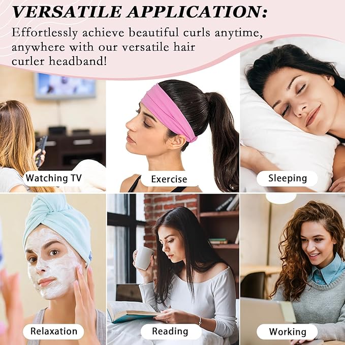 ZILAMPU Hair Curler Headband, No Heat Overnight Hair Curler, 70" Long Velour Lazy Hair Curls Roller Wrap for Women Girls Long Hair - Reddish Brown