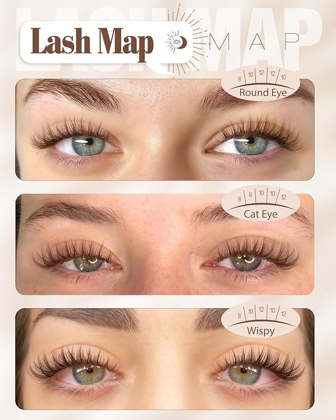 Brown Lash Clusters 8-10-12MM Short Wispy Eyelash Extensions with Natural C Curl and Flexible Clear Band 144Pcs Pestañas Postizas Marrón, Easy Application, For Blondes and Redheads