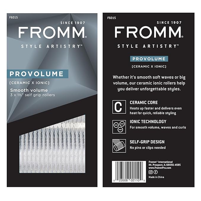 Fromm ProVolume 1.5" Self-Grip Ceramic Ionic Thermal Hair Rollers, 3 Count, Salon Quality Hair Curlers for Shorter or Medium Length Hair, Bangs and Tighter Curls