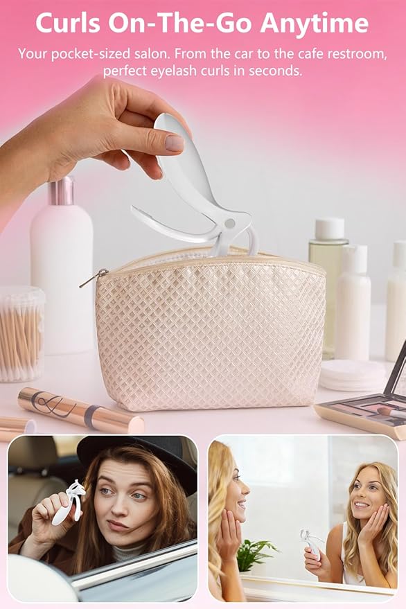 KOKABI Rechargeable Heated Eyelash Curler: Fast 5s Heat up, 24 Hours Long Lasting, Electric Lash Curler with Temperature Control, Safe Anti-Burn Eye Lash Curler, Quick Natural Curling Lashes (White)