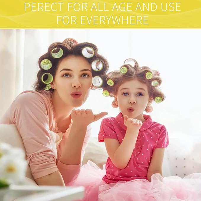 Hair Rollers, 12 Pack Self Grip Salon Hairdressing Curlers, DIY Curly Hairstyle, Large Rollers 1.57In Yellow