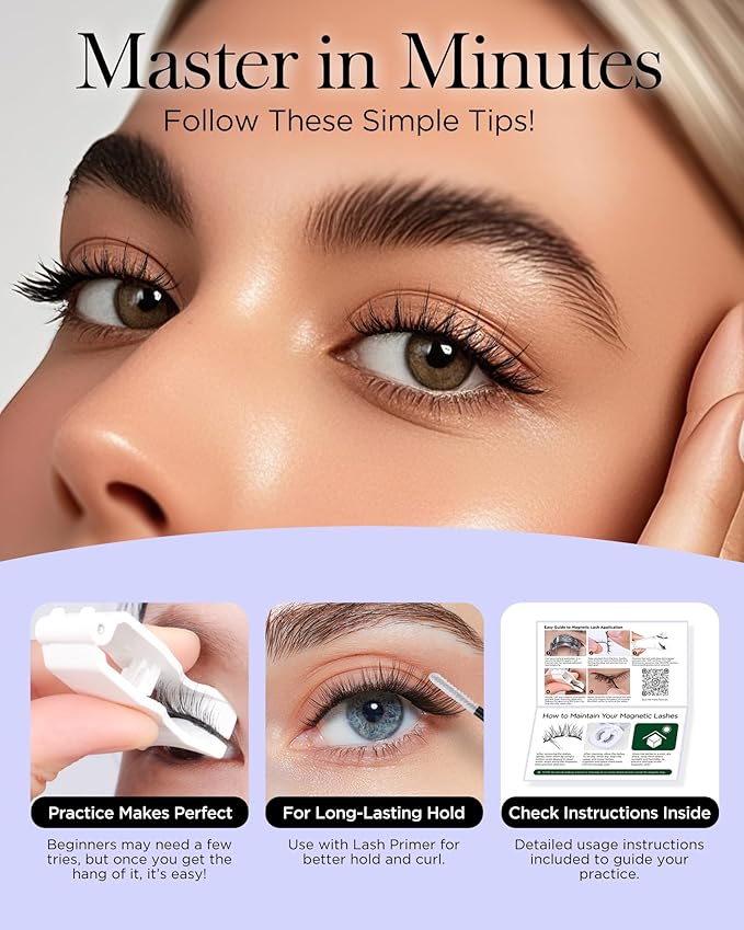 BEYELIAN Portable Magnetic Eyelashes with Applicator Kit All-In-One Box, Upgrade Soft Reusable Magnetic Lashes, No Glue Needed False EyelashesAYT35 (Lightweight & Comfortable)
