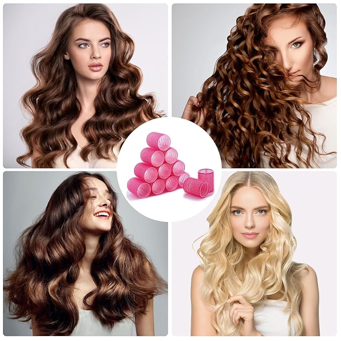 Hair Rollers, 12 Pack Salon Hair Dressing Curlers, Self Grip Hair Curlers, Rollers Hair Curlers, DIY Curly Hairstyle for Long Hair, Colors May Vary, Medium