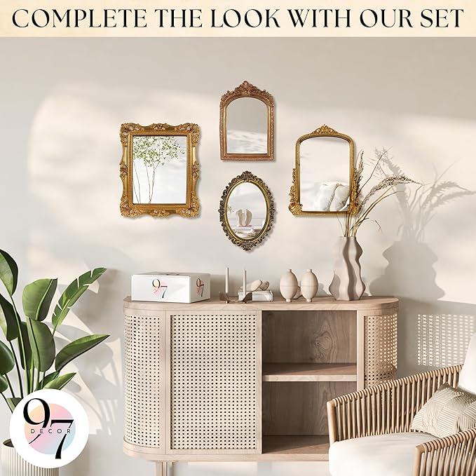 97 Decor Small Oval Mirror for Table - Gold Vintage Mirror for Tabletop and Wall Mounting, Small Decorative Mirrors Frame for Antique Home Bedroom, Victorian Makeup Room Decor