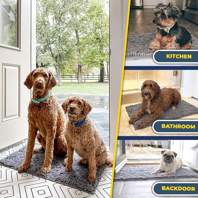 Muddy Mat® 2-Piece Grey Medium 30"X19" AS-SEEN-ON-TV Highly Absorbent Microfiber Door Mat, Bath Mat and Pet Rug, Non Slip Thick Washable, Soft Chenille for Kitchen Bathroom Bedroom Indoor and Outdoor