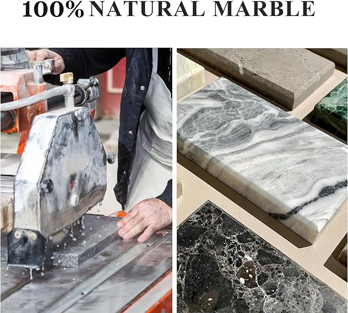 Real Natural Marble Tray for Bathroom, Genuine Marble Stone Vanity Tray, Luxury Storage Trays for Kitchen, Vanity, Home Decor, Dresser, Non-Resin/Non-Ceramic, 12"x 8"x 1.2", Dark Green