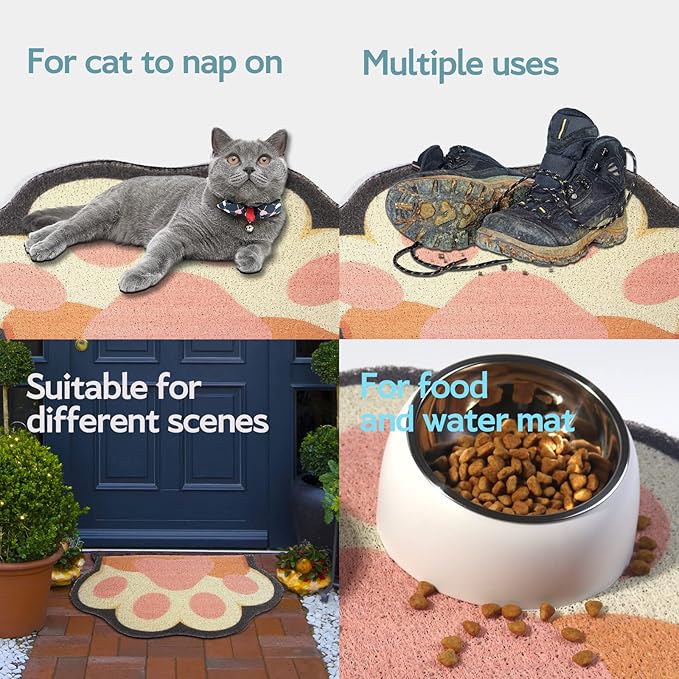 Cute Cat Litter Mat 24”x19”, Litter Box Mat, Litter Trapping Mat, Soft on Kitty Paws, Easy Clean, Anti Slip, Pet Accessories, Door Floor mats - Black Pink