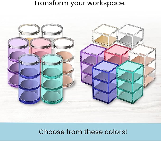 OfficeGoods 3-Tier Stackable Acrylic Holder- Stylish Desk Organizer and Storage for Office or Home – Transparent Round Design with Gold Metal Base