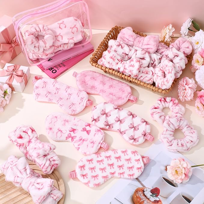 Kajaia 48 Pcs Sleepover Party Supplies for Girls Spa Part Favor Slumber Party Supplies for Women Headband Eye Mask Hair Scrunchies Toiletry Bag