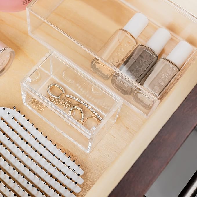 Hammont Clear Acrylic Box with Hinged Lid – Small Plastic Organizer for Office, Desk, Makeup, Crafts, Cotton Balls, Jewelry & More | 3.5"x2"x2" (6 Pack)
