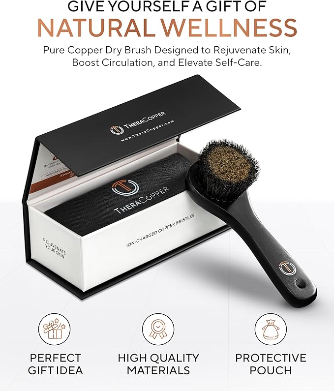 TheraCopper Copper Dry Facial Brush – Lymphatic Drainage Facial Dry Brush for Face with Natural Copper Bristles for Improved Circulation & Exfoliation – Daily Face Care for Refreshed & Glowing Skin