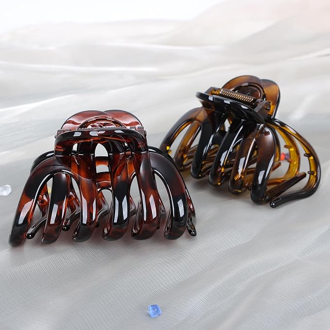 Octopus Hair Claw Clips for Thick Hair 3.6" Large Octopus Claw Clips for Women's Long Hair (2 Pcs, Brown&Dark Red)