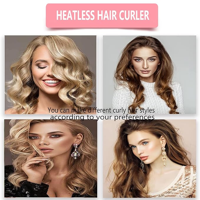 Jumbo Satin Heatless Curler Set 7pcs with Bonnet & Clips, For Big Voluminous Waves Overnight Sleeping No Damage Hair Styling Tools Long Hair Friendly Naturally Fluffy