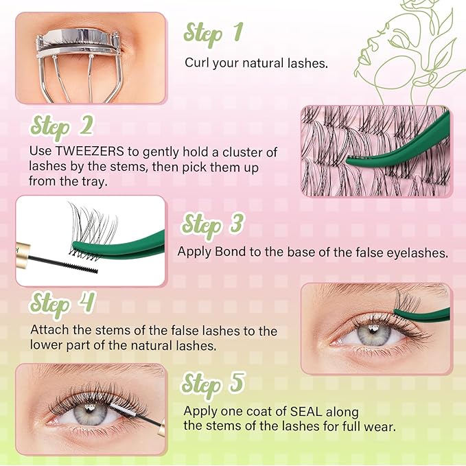 KEYYOU Venus Lash Clusters C Curl Fairy Lash Extension Eyelash Extension Wispy Natural Invisible Band Lash with Waterproof DIY Lash Extension at Home(Venus-C-16MM)